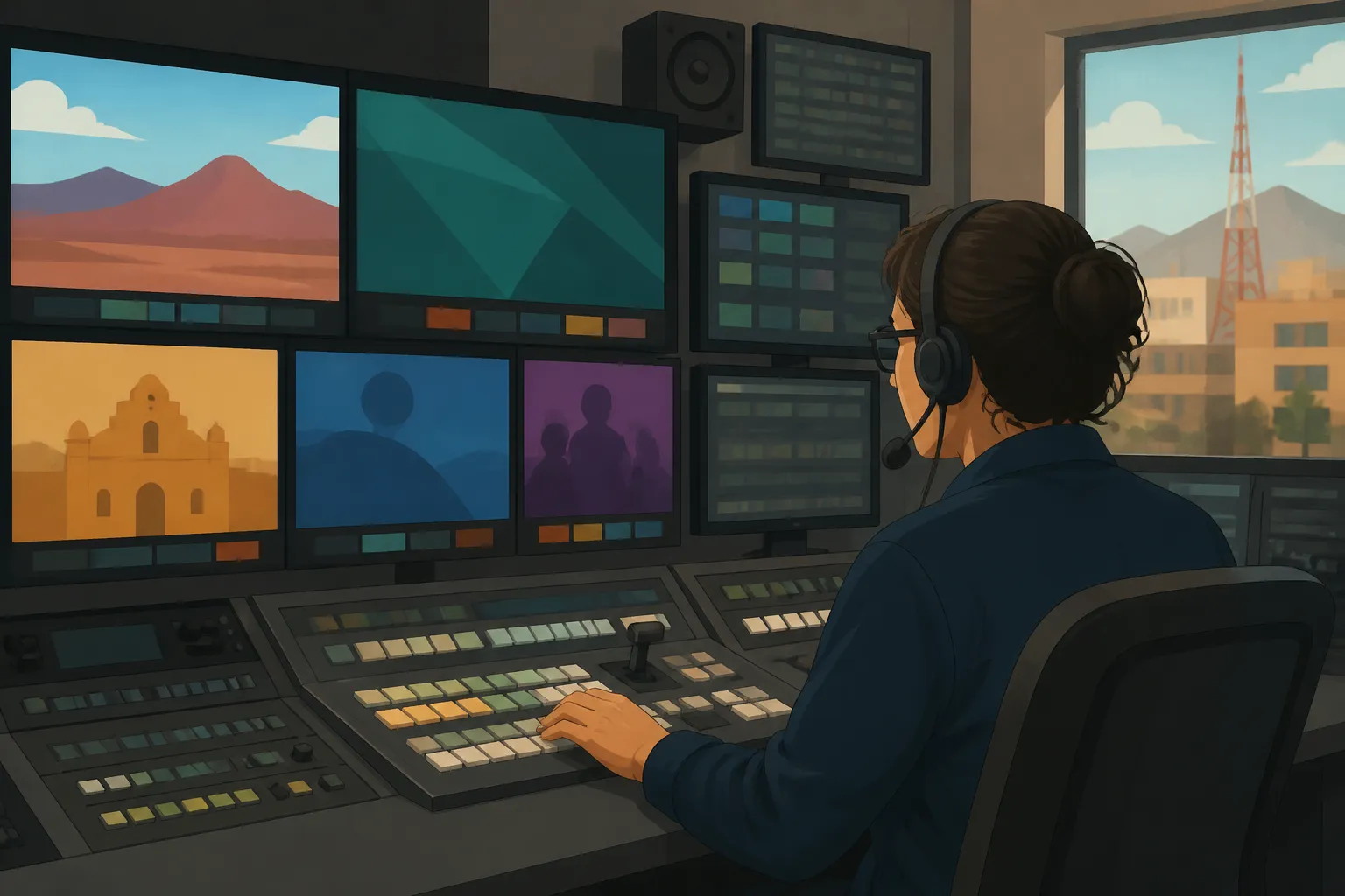 Operator monitors multiple Channel 38 digital services in the El Paso broadcast control room.