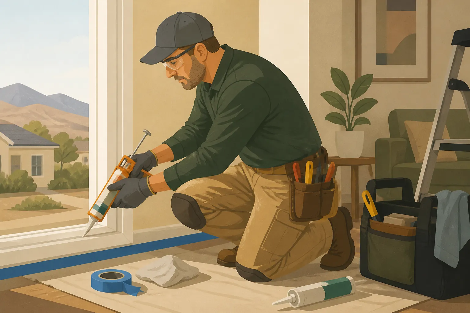 A contractor seals air leaks during weatherization work in a Northern Nevada home.