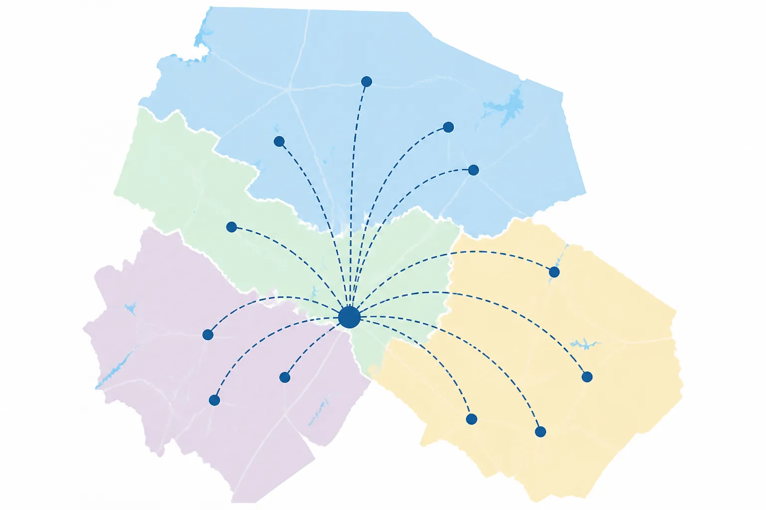 Map shows Austin transportation for seniors across Bastrop, Northern Hays, Travis, and Williamson counties linked by volunteer ride routes.