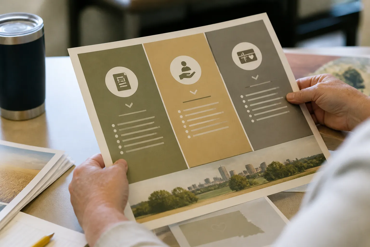 Workplace giving sign-up materials display payroll deduction, donor-directed giving, and Charitable Gift Card options.