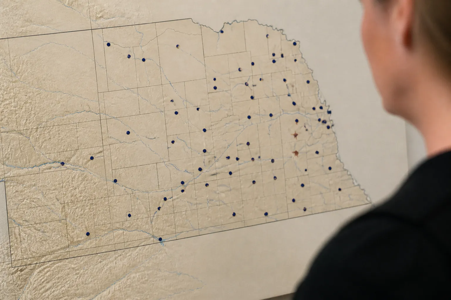 Nebraska map shows Lincoln marked and 76 Give Nebraska member agencies statewide as of July 2024.