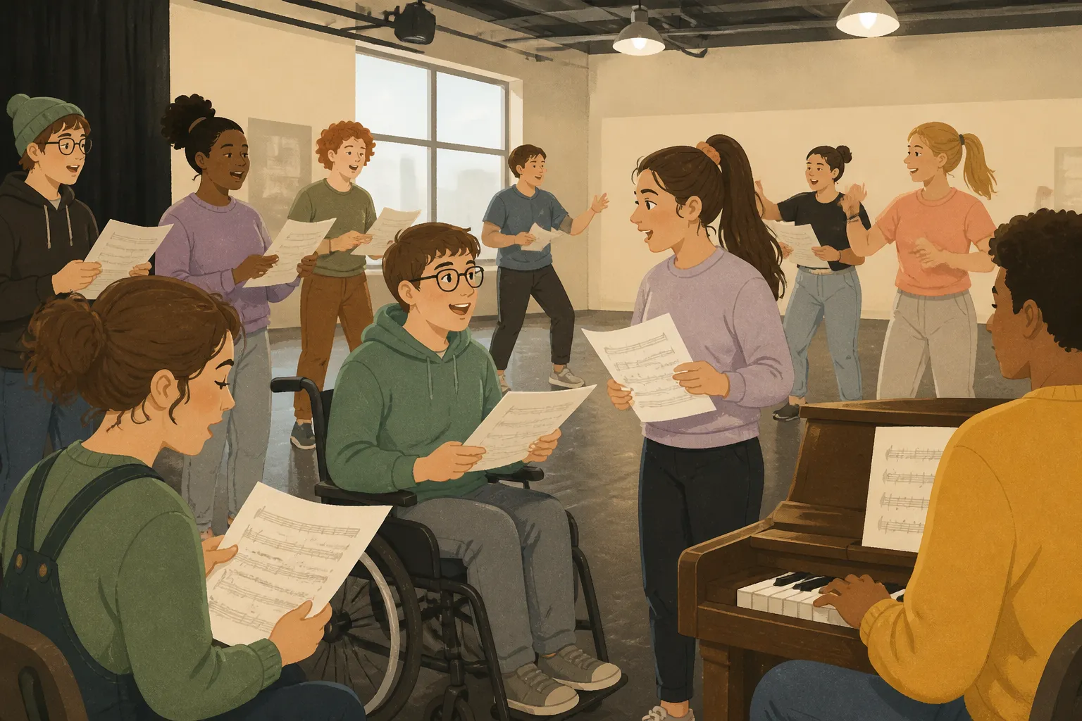 Youth performers rehearse songs for Billings Studio Theatre’s planned Penguin Project production of Honk, supporting the arts in Billings MT.