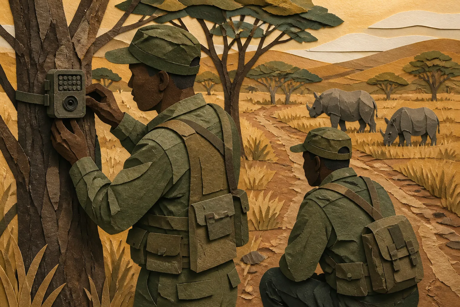 How Reno, NV donors help protect animals: park personnel install a trail camera near rhino habitat in South Africa.