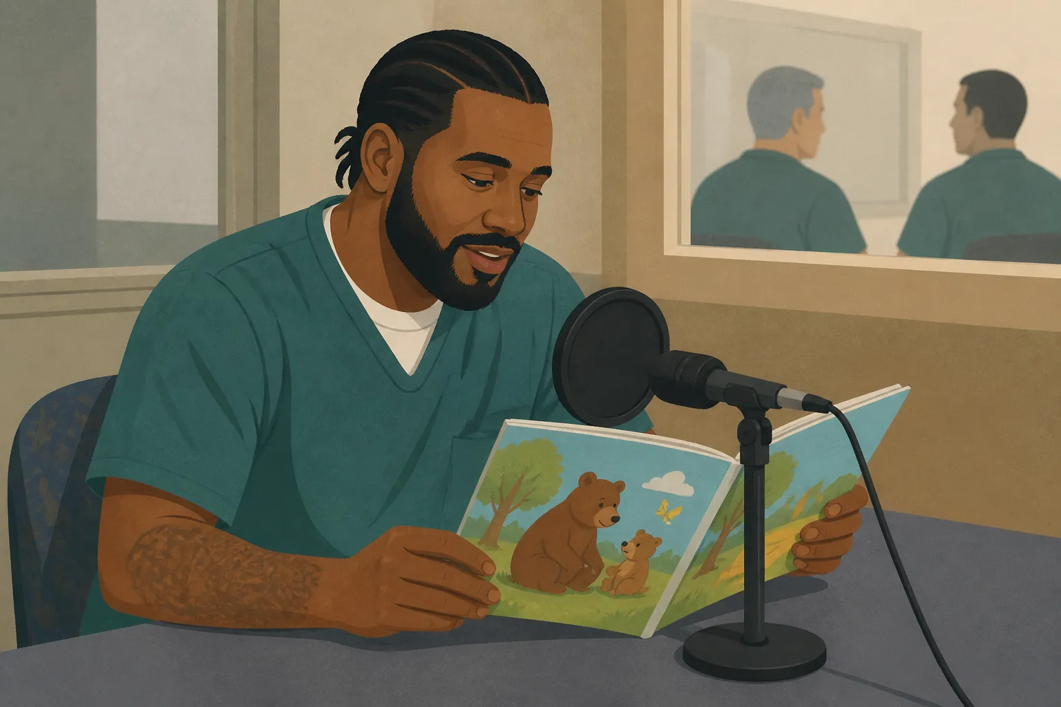 Incarcerated parent records a children’s book for a child through Read In, Read Out.