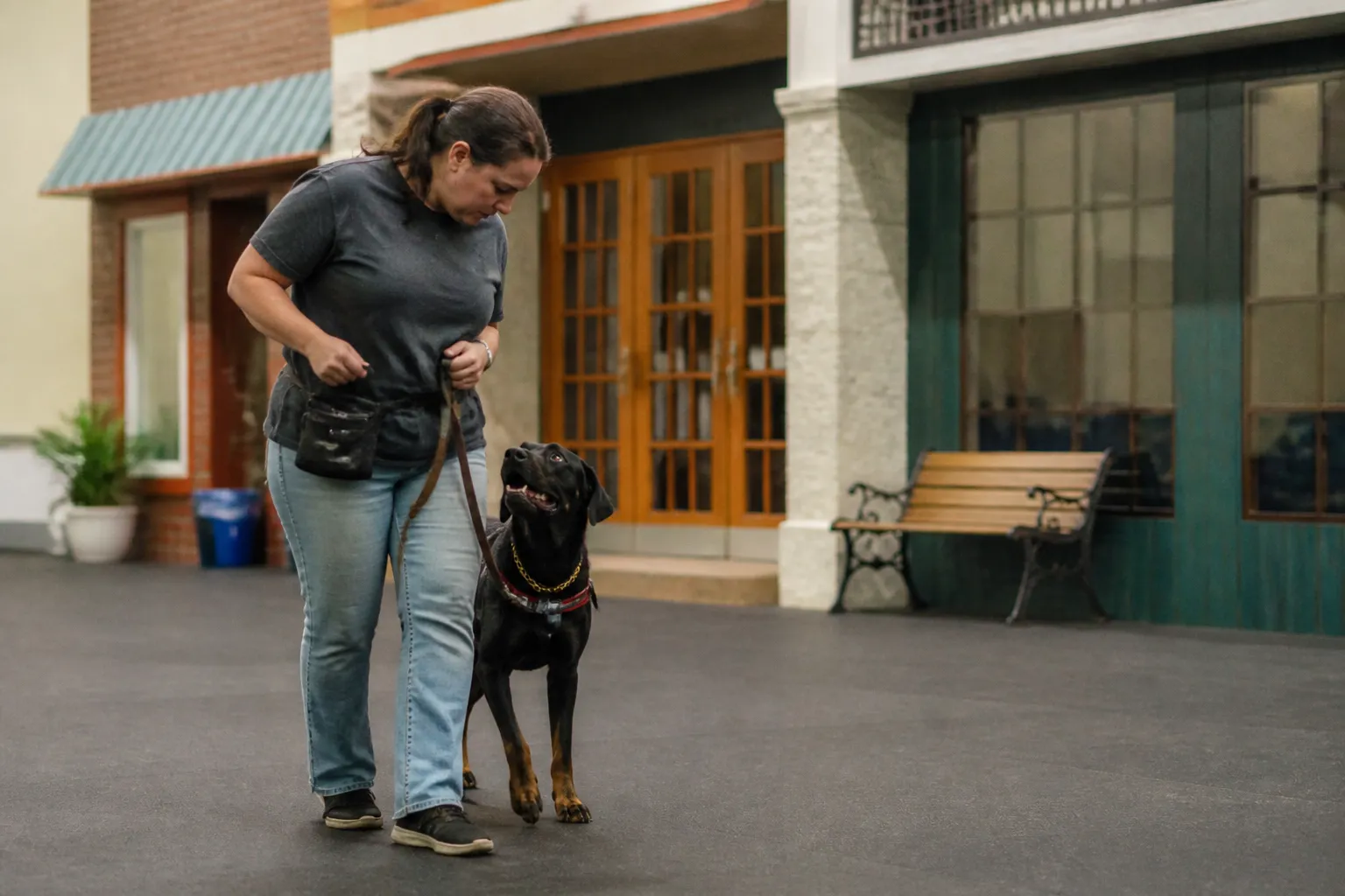 Handler practices public access skills with a trained dog during a Michael’s Angel Paws session in Las Vegas.
