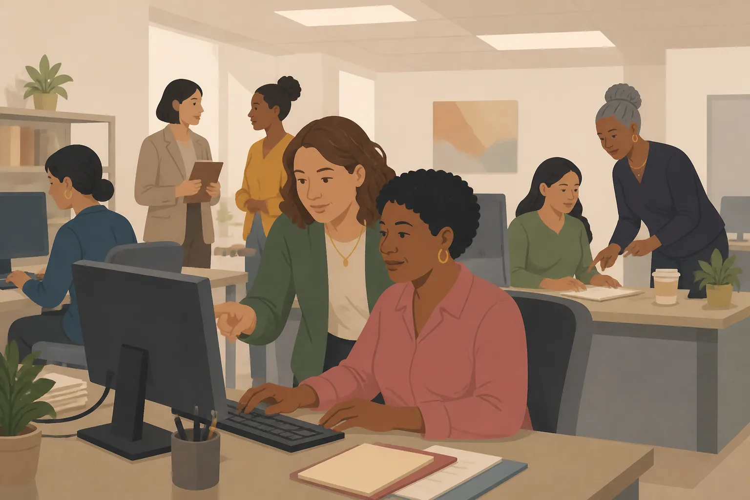 Women use computers and receive job-search support at the Dress for Success Billings Training Center.