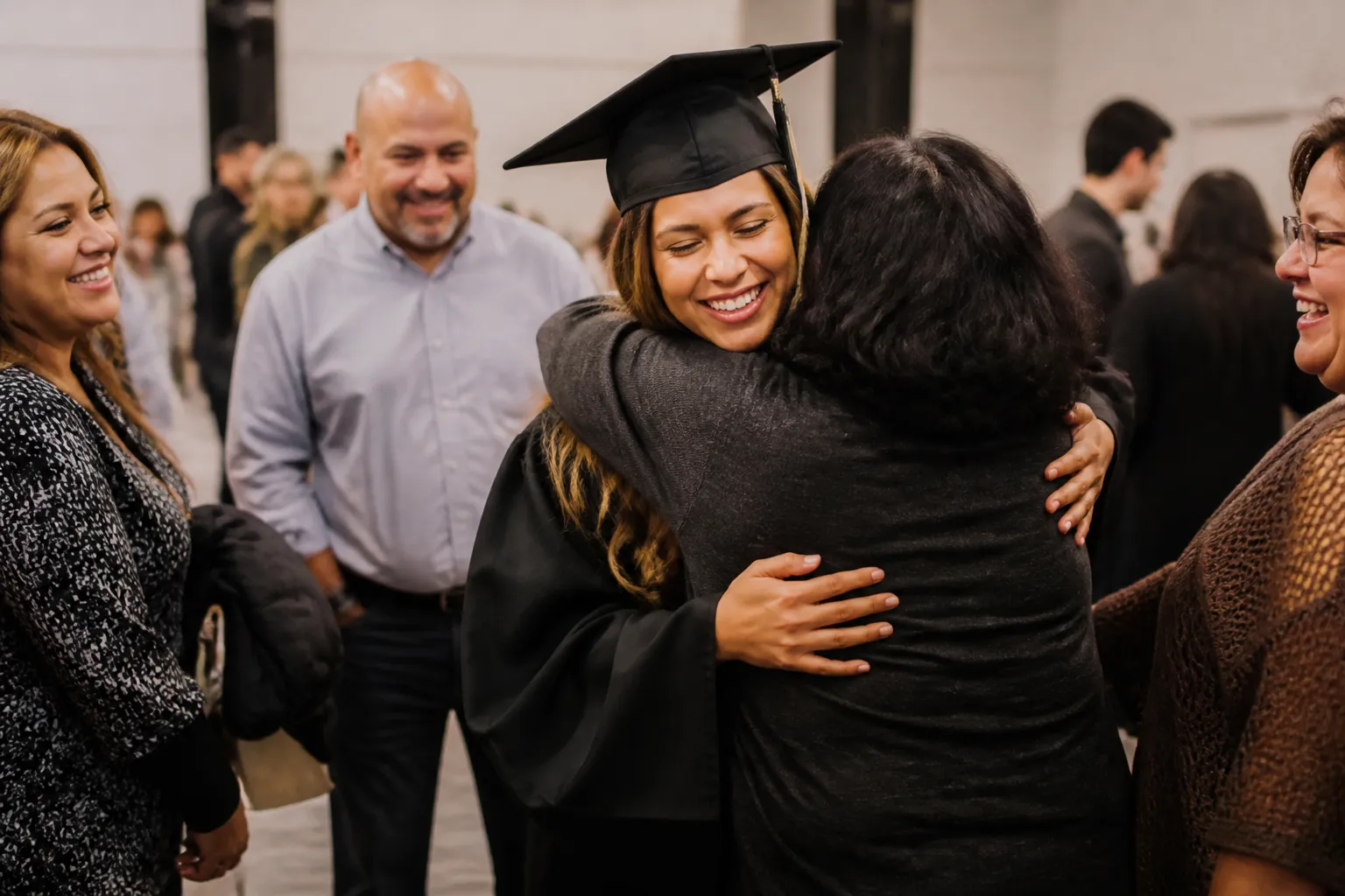 Omaha Bridges Out of Poverty graduates pose at the annual Graduation Ceremony with families and program staff.