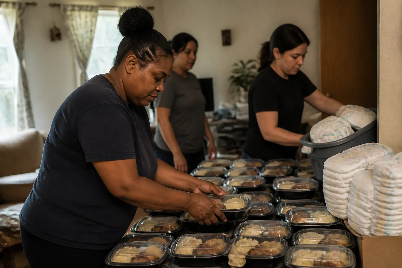 Vita Nova staff set out fresh-cooked meals and donated diapers inside the Papillion campus residence.