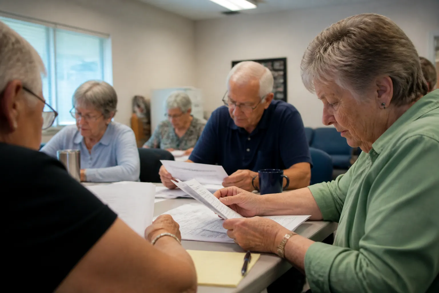 Volunteer drivers review route assignments and client schedules during Drive a Senior Austin orientation.