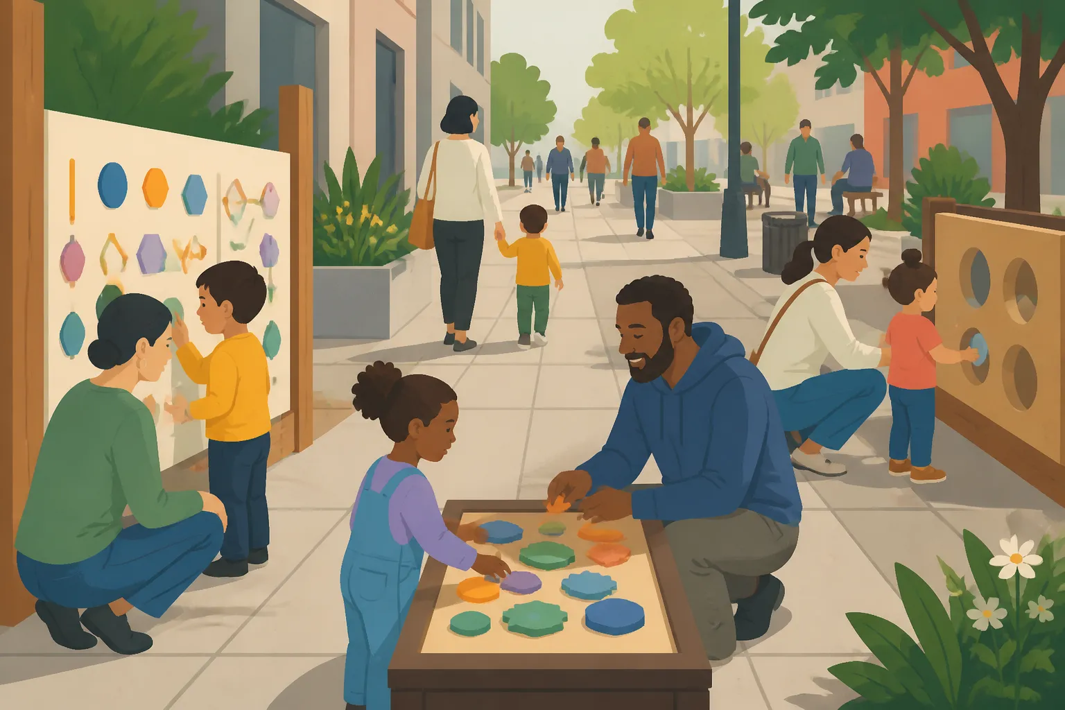 Children and caregivers use colorful learning elements in Wilmington DE youth programs.