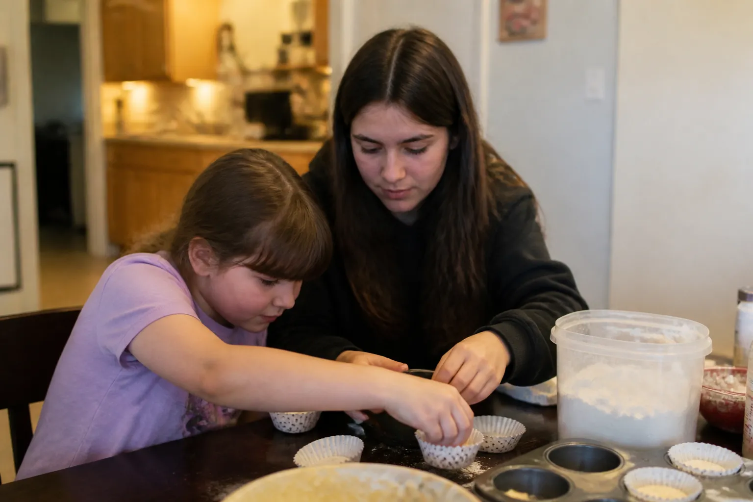 A teen Friendship Circle volunteer bakes with a child during a Friends @ Home visit in Las Vegas.