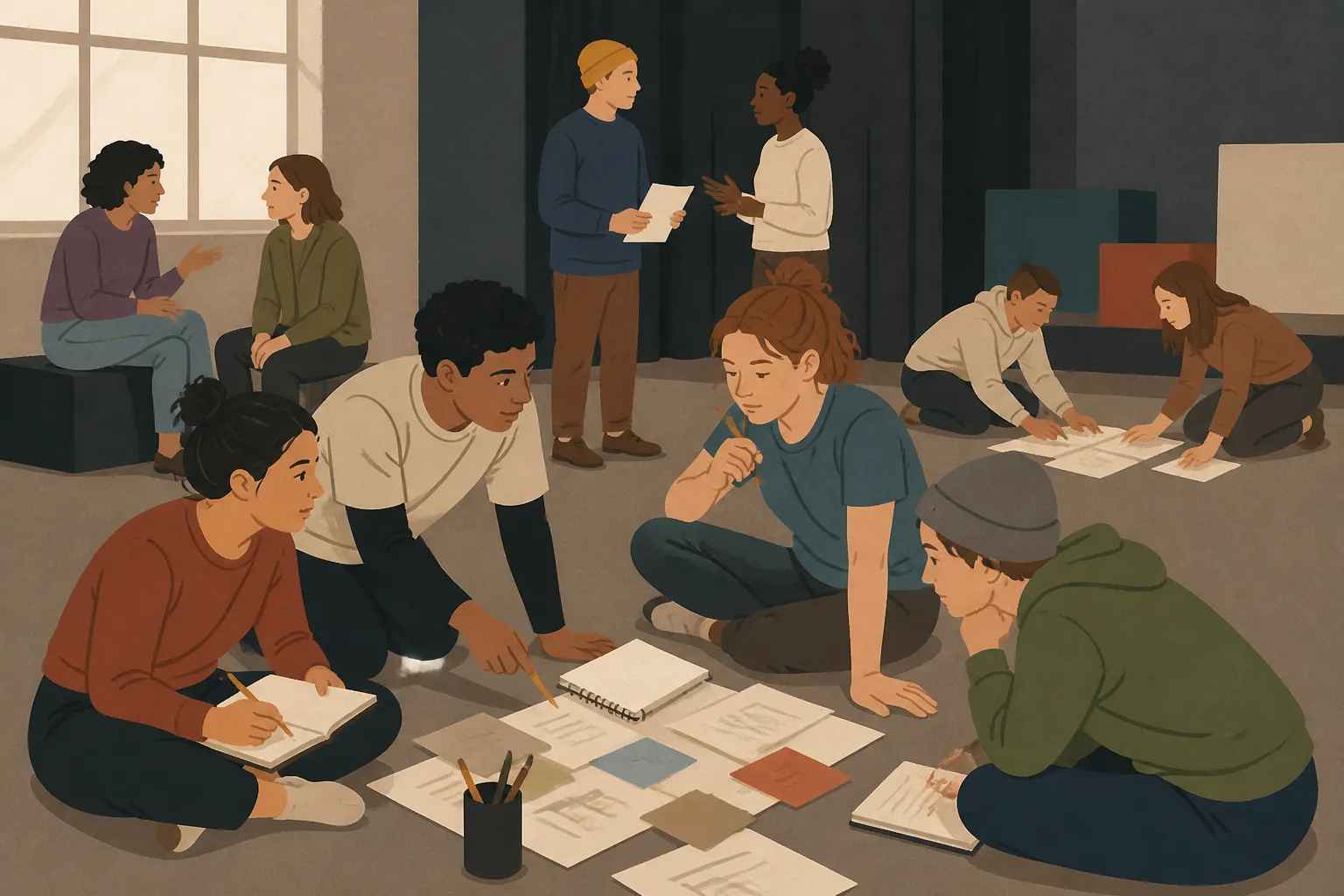 Theater Lab students collaborate on an original play in a Boise Contemporary Theater classroom.