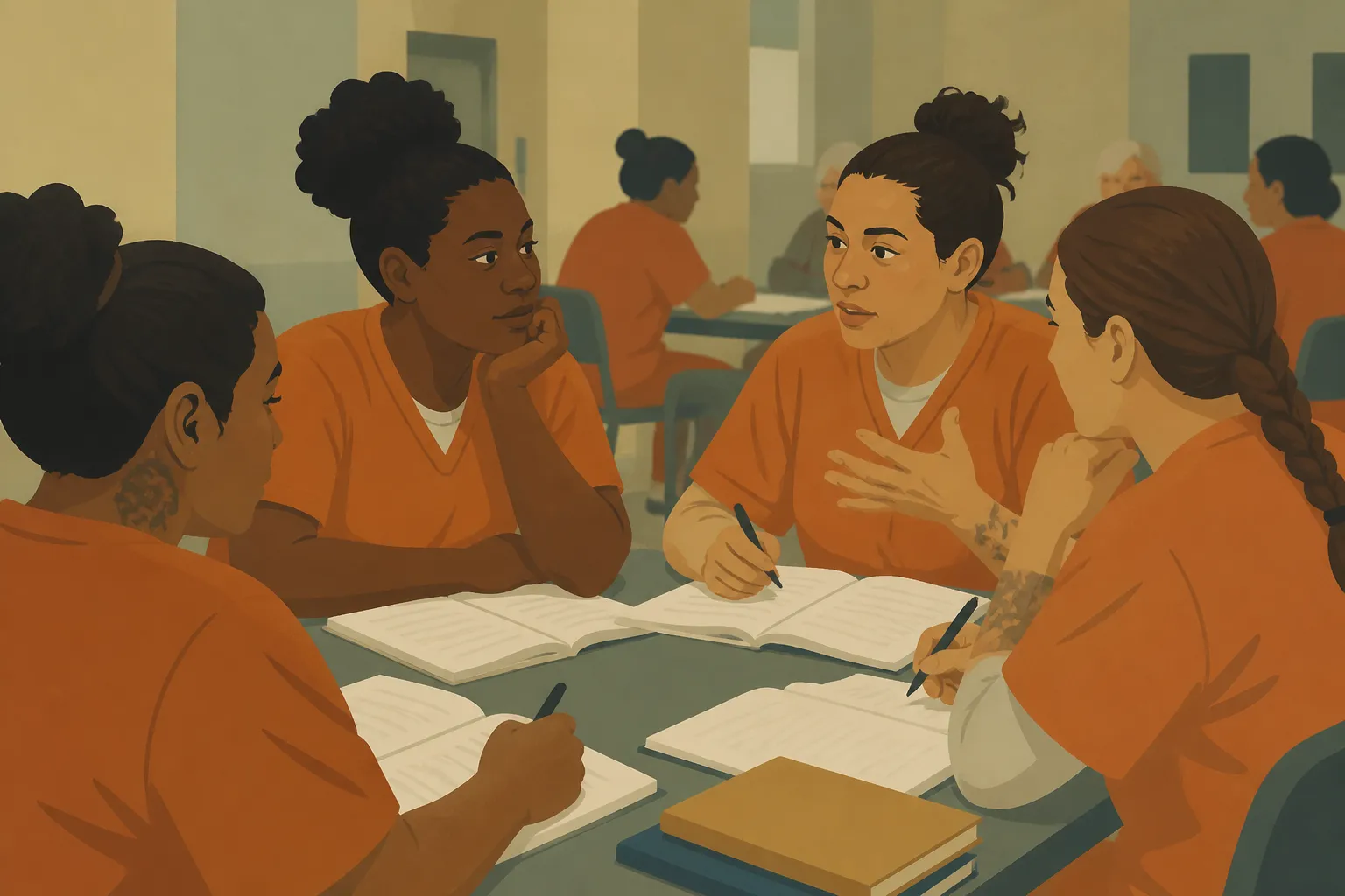 Incarcerated women discuss family relationships in a Reno, NV, reentry support class.