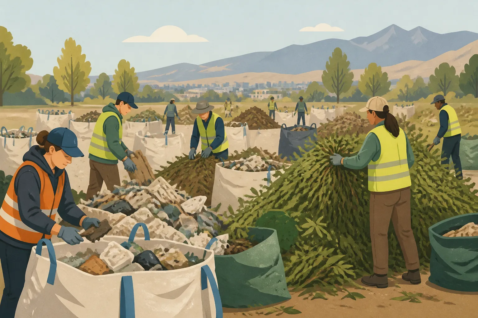 Volunteers sort debris and green waste after a large Truckee Meadows cleanup event.