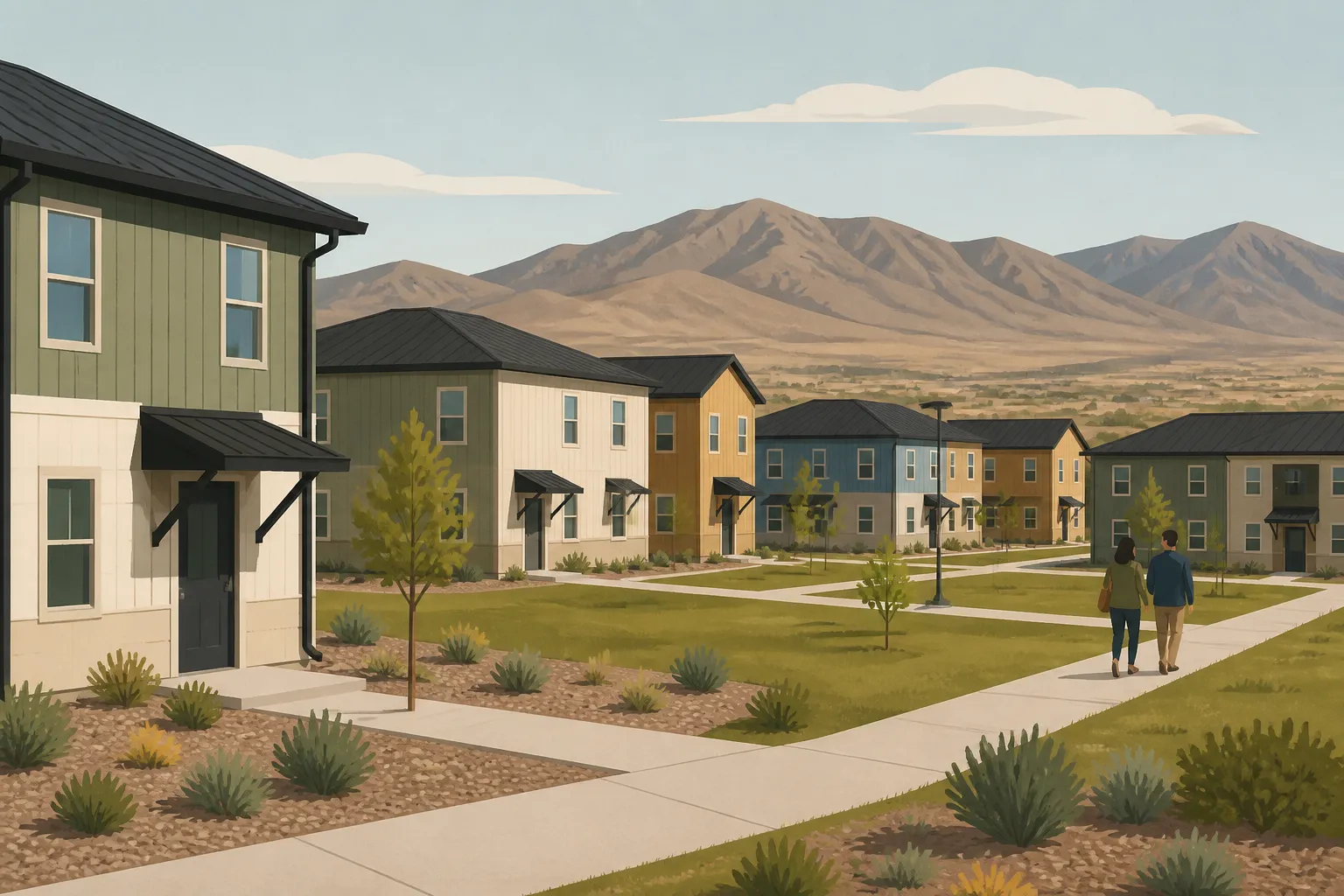 Thirty-two modern affordable homes stand at Pioche Apartments in rural Nevada.