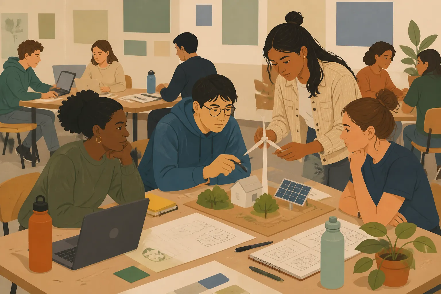 College students build a climate project prototype at an Earth Hacks workshop.