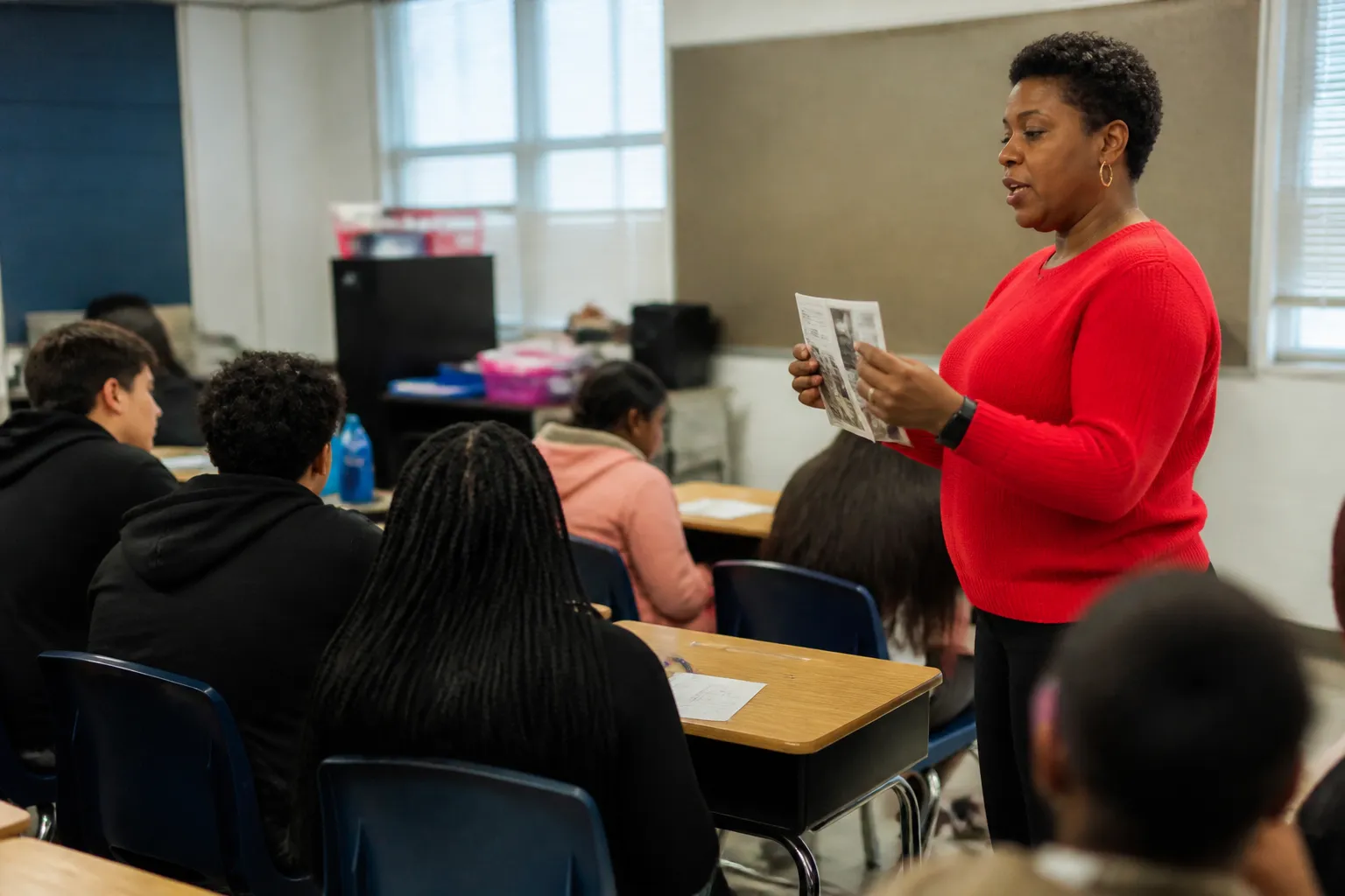 CARE-Dallas presenter leads a Red Ribbon Week session for students in a Dallas-area school.