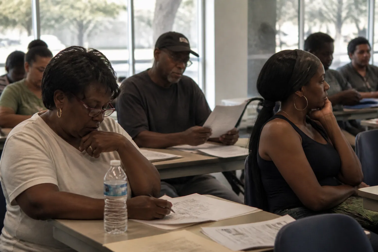 ICDC homebuyer education class in South Dallas reviewing budgets and credit steps near Fair Park.