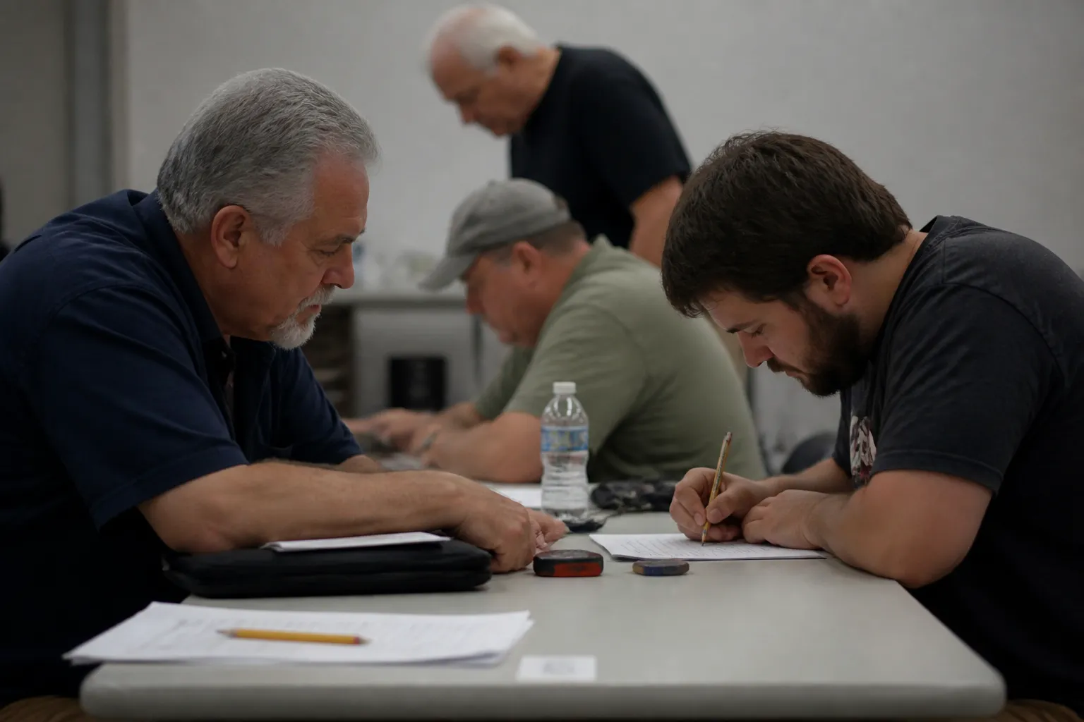FCC amateur radio license test in McKinney with volunteer examiners supervising applicants completing Technician, General forms.