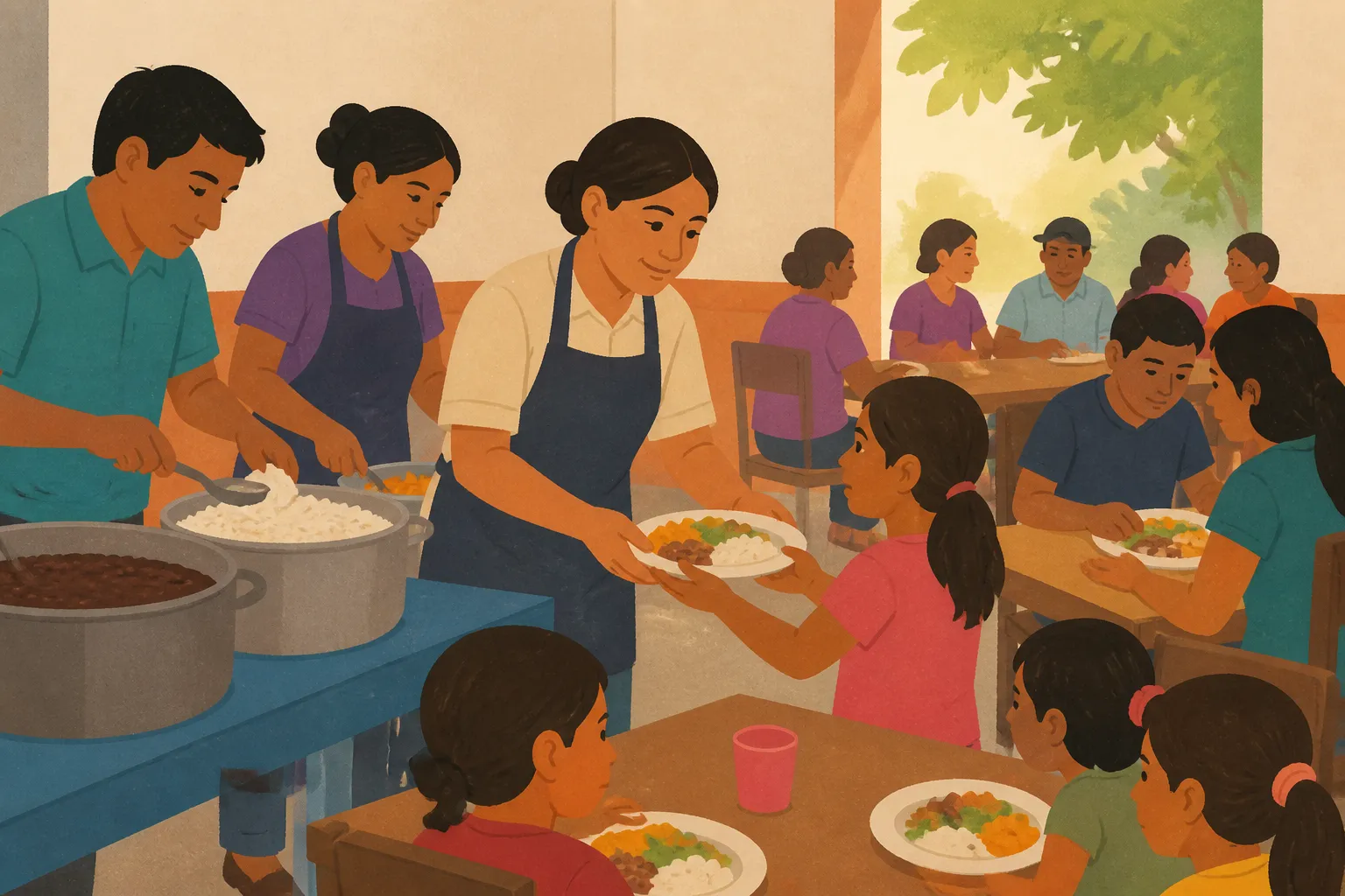 Children and adults receive nutritious meals at Comedor Sandeep Panwalker in Nicaragua.