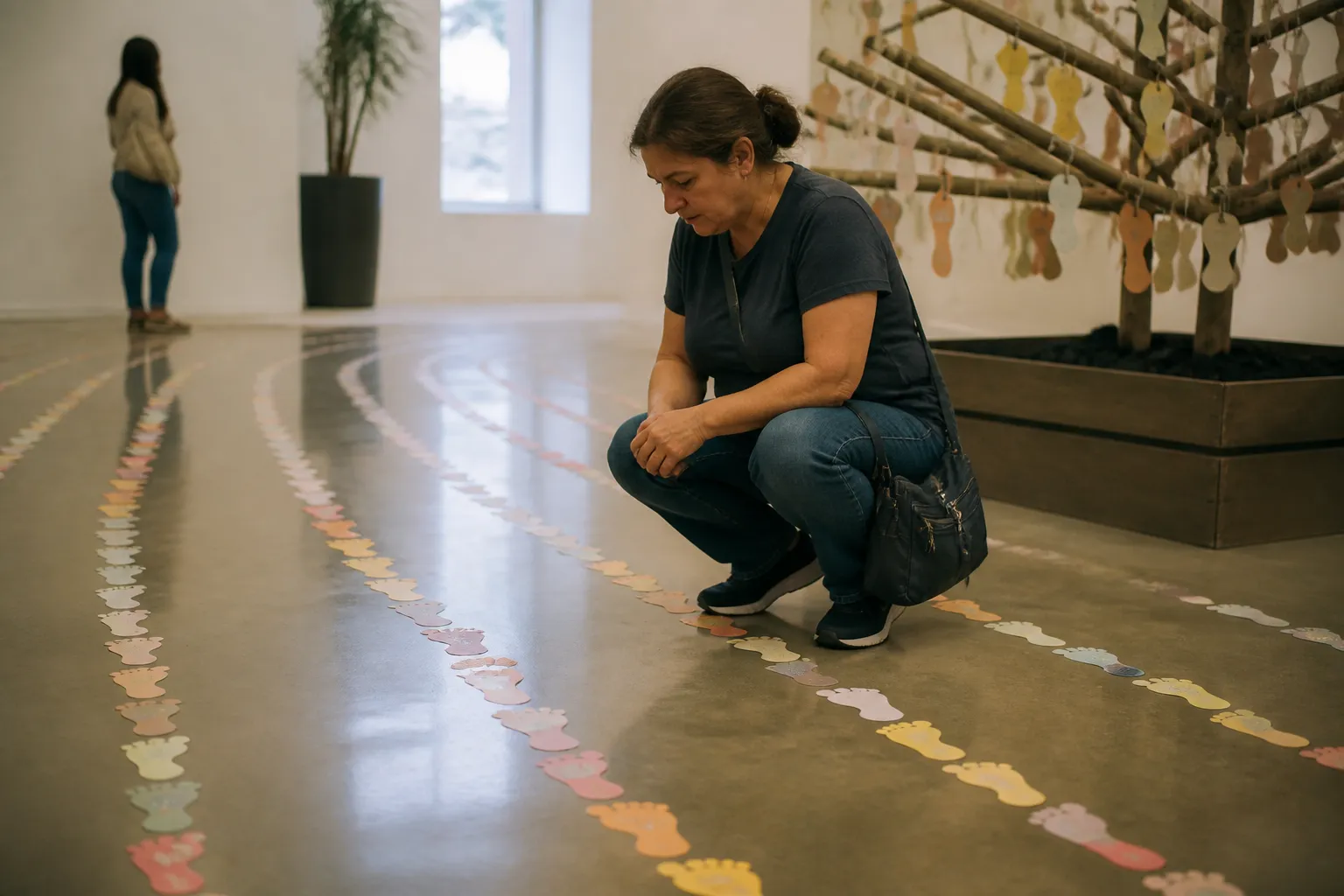 CEDARS display shows 2,880 child-sized paper footprints arranged in rows.