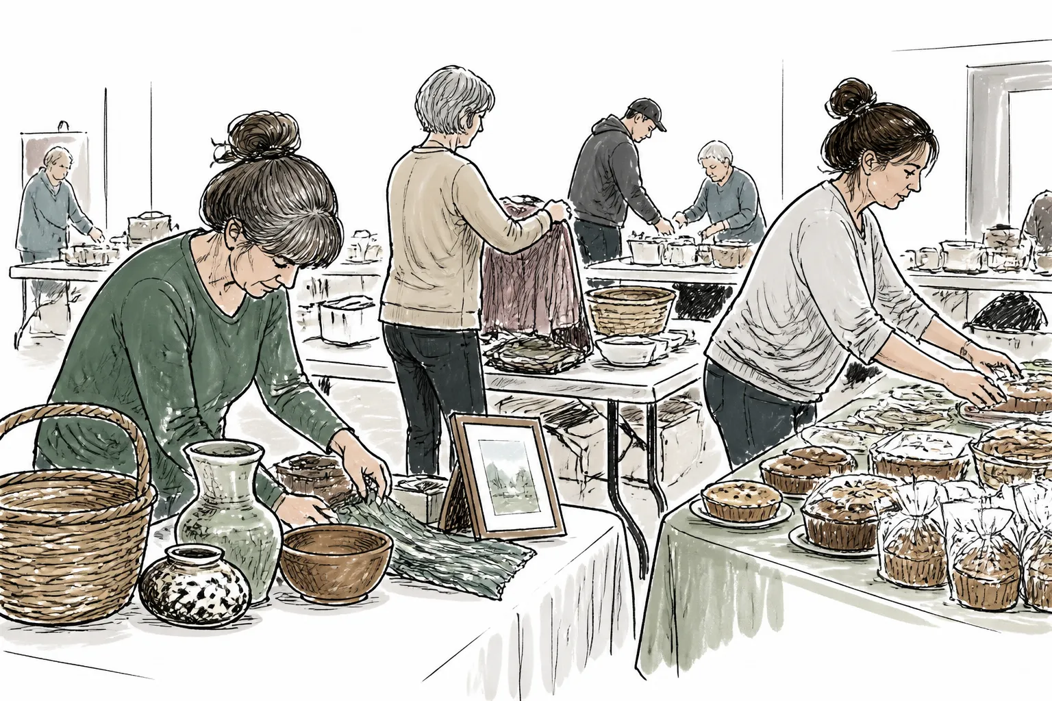 Volunteers arrange donated items for MIFP’s silent auction and bake sale at the International Culture and Food Festival in Missoula.