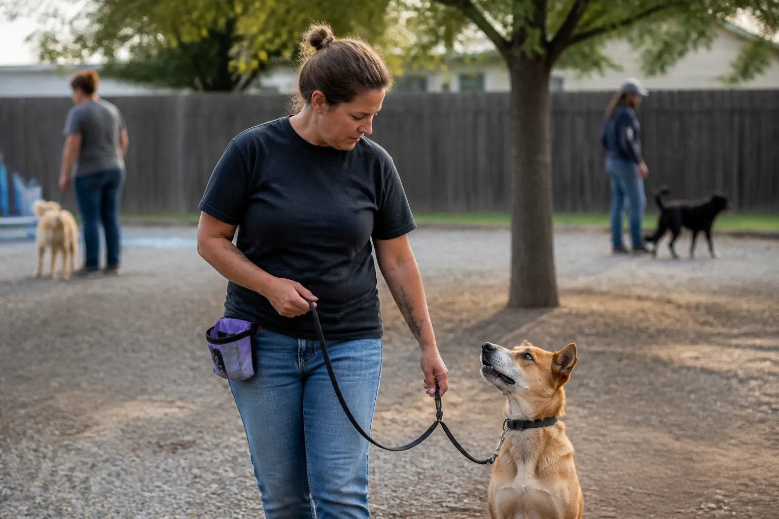 Domesti-PUPS trainer and dog practice leash work at 4630 Y Street in Lincoln during a session.